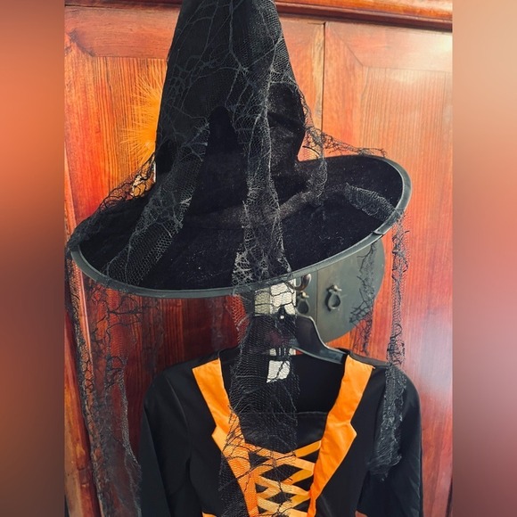 Witch Costume Halloween Dress Up Cosplay Orange Black Bats Girls - Picture 7 of 12